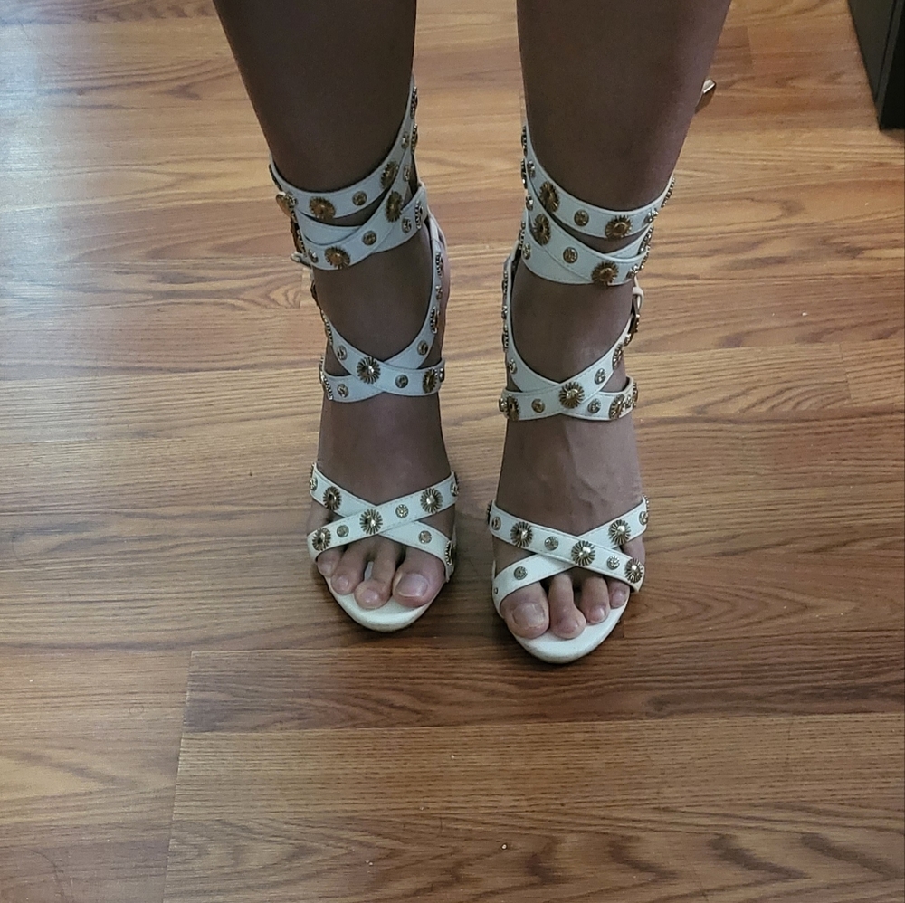 White Strappy Gold Detail Heels